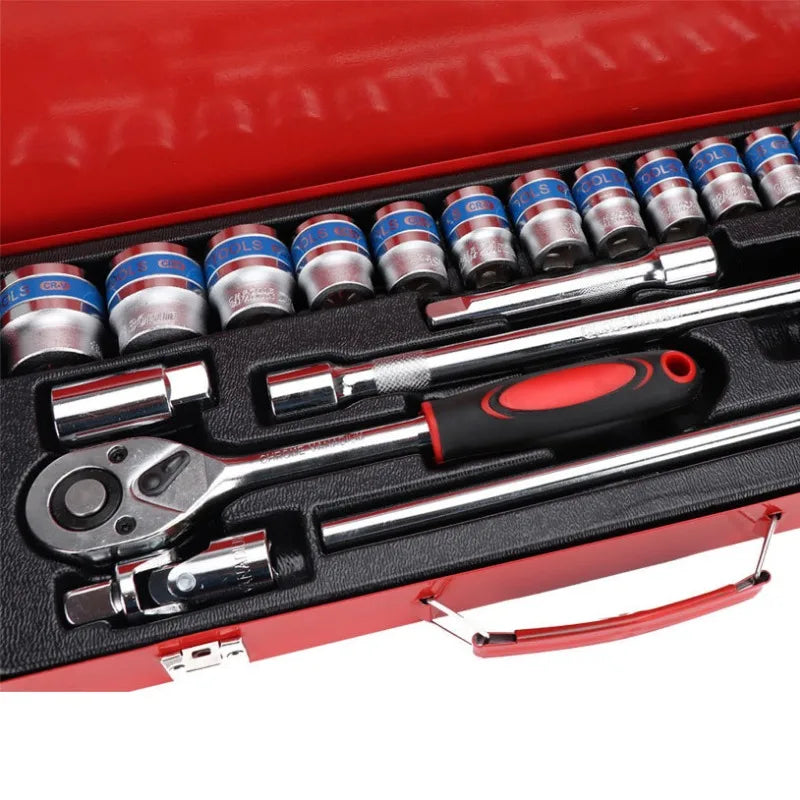 Krachtige 24Pcs 1/2" Socket Ratchet Wrench Combination Automobile Mechanical Maintenance Tool Kit 8-32mm