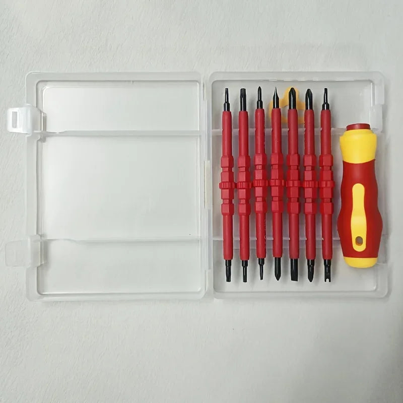 Double-ended Magnetic Screwdriver Set - 7 Interchangeable Heads for Efficient Electrical Repairs and Maintenance Tasks