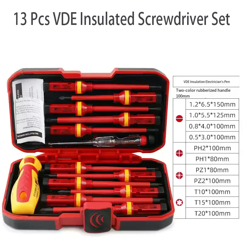 VDE Insulated Screwdriver Set 1000V Slotted Phillips Magnetic Screw Driver Bits Kit With Tester Pen Electricians Hand Tools
