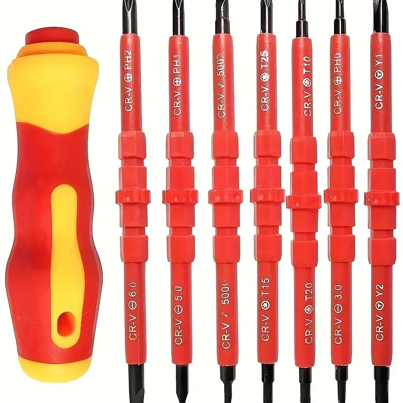 Double-ended Magnetic Screwdriver Set - 7 Interchangeable Heads for Efficient Electrical Repairs and Maintenance Tasks