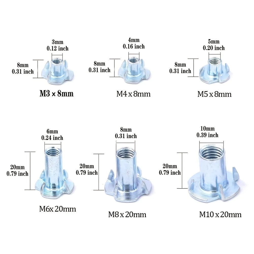 75 PCS Insert Nuts with 4 Impact Points Thread Insert Nuts, Four Point Insert Nuts for Climbing Brackets and Cabinet Woodworking