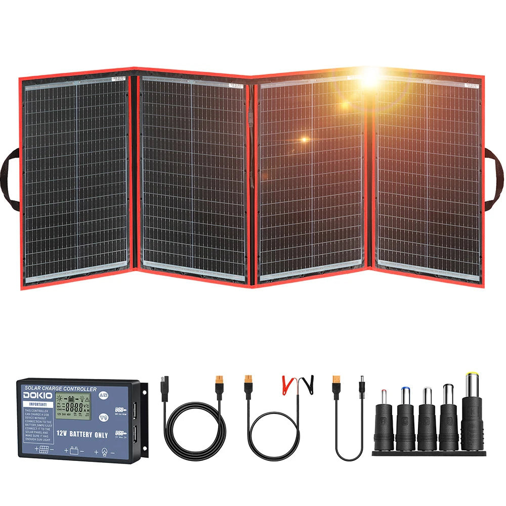 Dokio 18V 97W 150W 195W 295W Portable Foldable Solar Panel With 12V Controller Flexible Solar Panel For House Camping Travel
