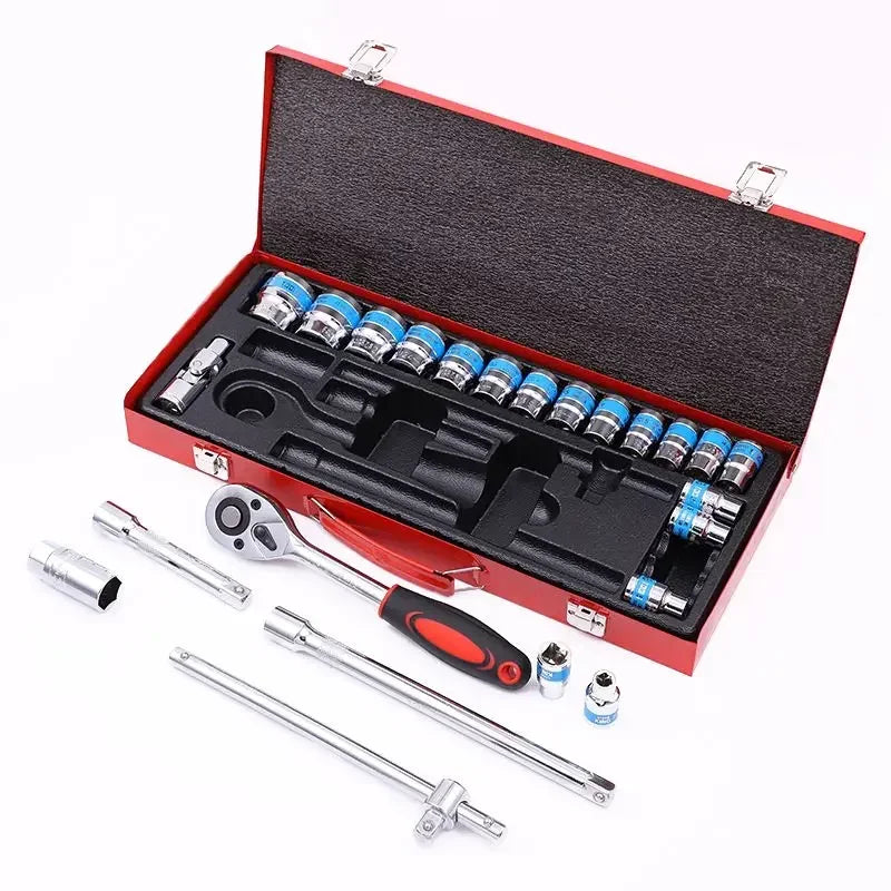 Krachtige 24Pcs 1/2" Socket Ratchet Wrench Combination Automobile Mechanical Maintenance Tool Kit 8-32mm