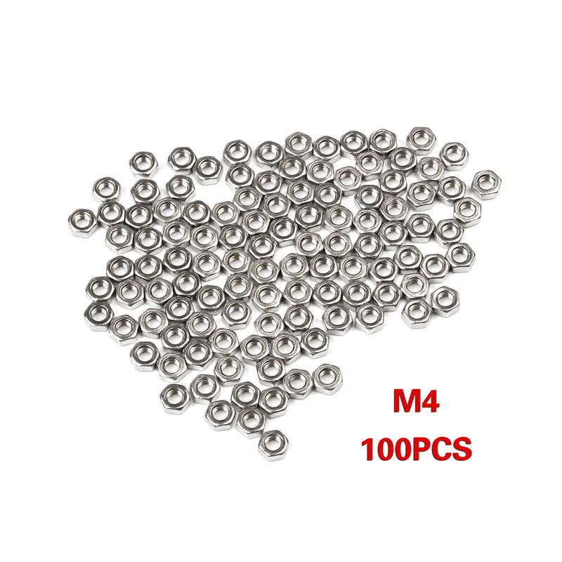 50/100pcs 304 Stainless Steel Hex Nuts Set Metric Thread Hex Nuts Metic Nut Screws Assortment M2 M3 M4 M5 M6 Hardware Tools