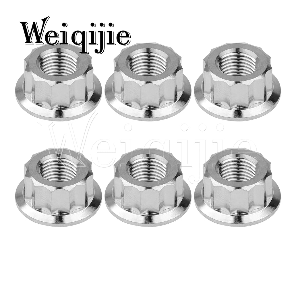 Weiqijie 6pcs Titanium Nuts M5 M6 M8 M10 M12 Double Hex Flange 12 Point Nuts for Motorcycle Modification Nuts