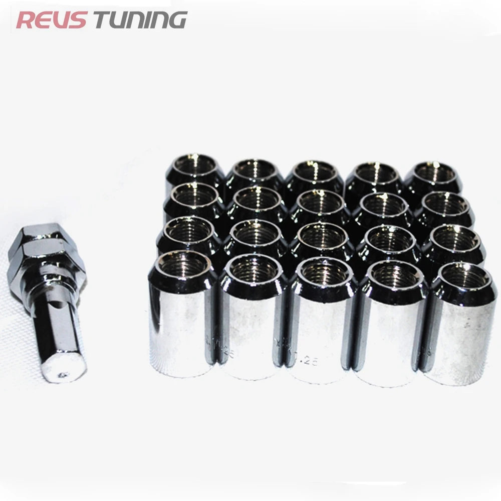 Red 32mm M12x1.5 / M12x1.25 Steel Racing Car Wheel Lock Nuts Chrome Lug Nuts