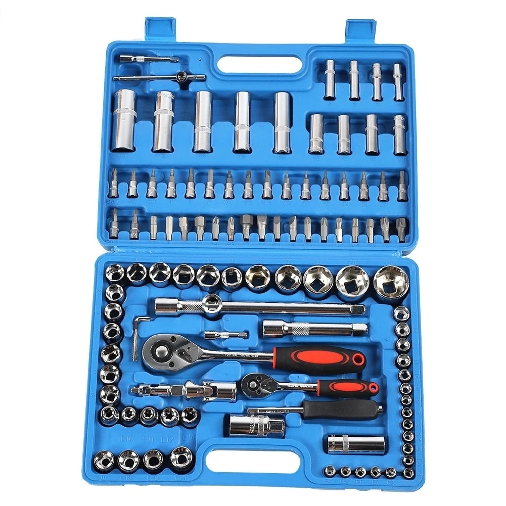 Ratchet Wrench Set 1/4in 1/2in CR40 Steel Socket Set Tool Case + Box Hand Tool Kits Ratchet Wrench Set Box Hand Tool Kits