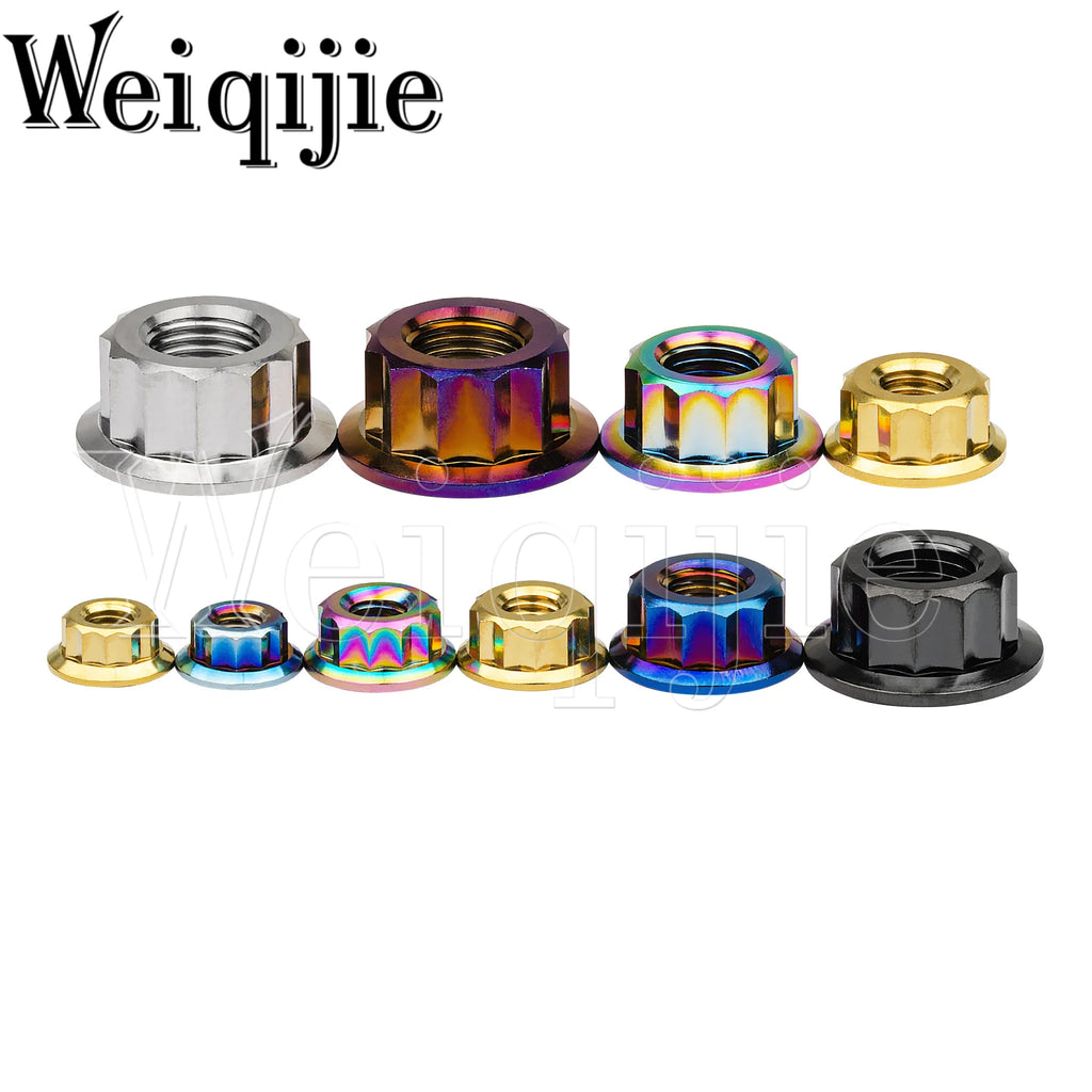Weiqijie 6pcs Titanium Nuts M5 M6 M8 M10 M12 Double Hex Flange 12 Point Nuts for Motorcycle Modification Nuts