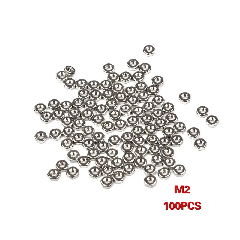 50/100pcs 304 Stainless Steel Hex Nuts Set Metric Thread Hex Nuts Metic Nut Screws Assortment M2 M3 M4 M5 M6 Hardware Tools