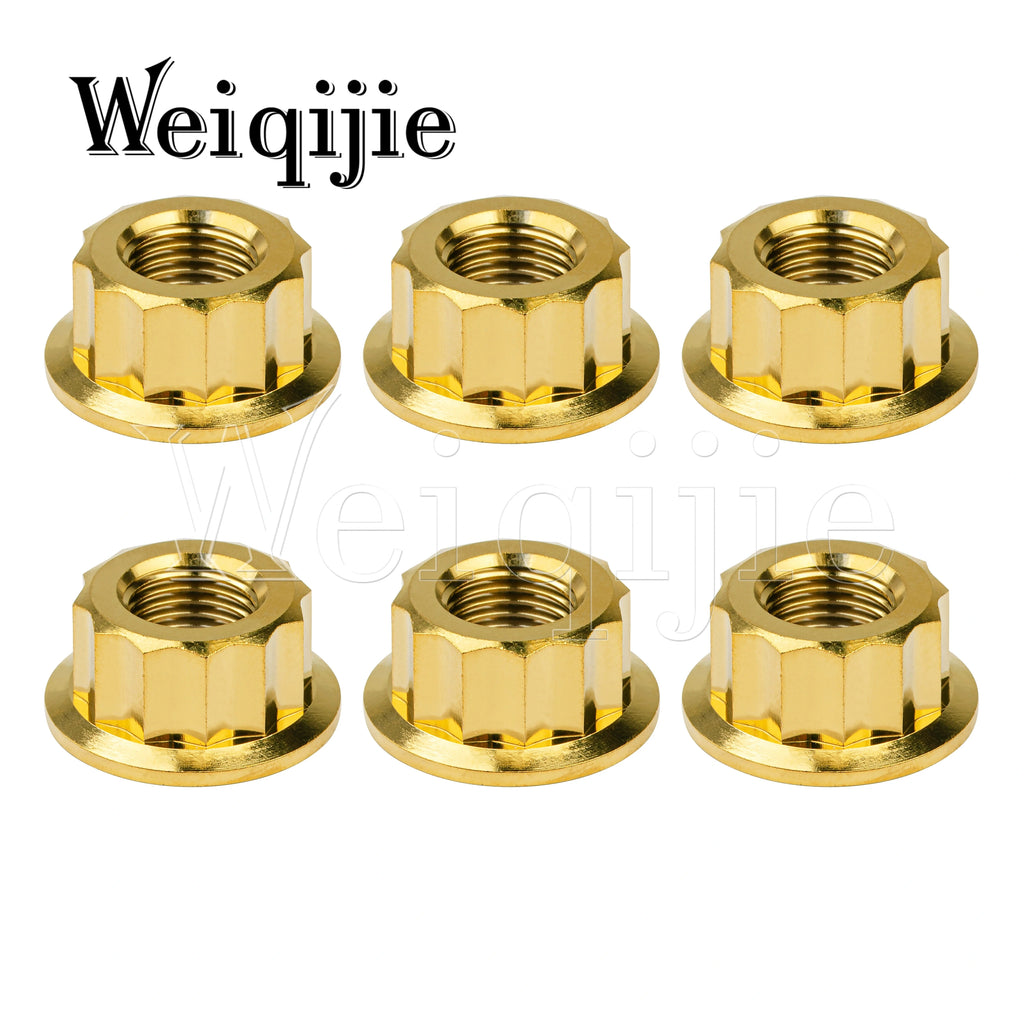 Weiqijie 6pcs Titanium Nuts M5 M6 M8 M10 M12 Double Hex Flange 12 Point Nuts for Motorcycle Modification Nuts