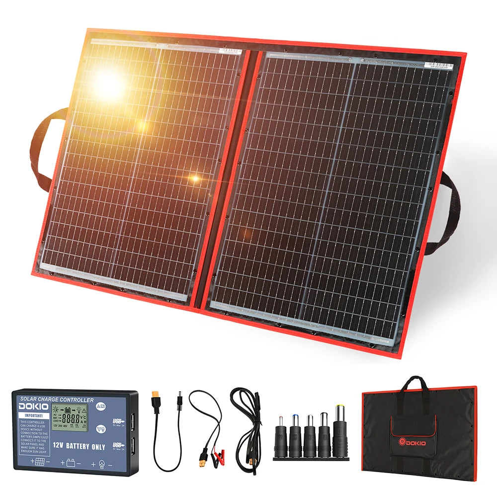 Dokio 18V 97W 150W 195W 295W Portable Foldable Solar Panel With 12V Controller Flexible Solar Panel For House Camping Travel