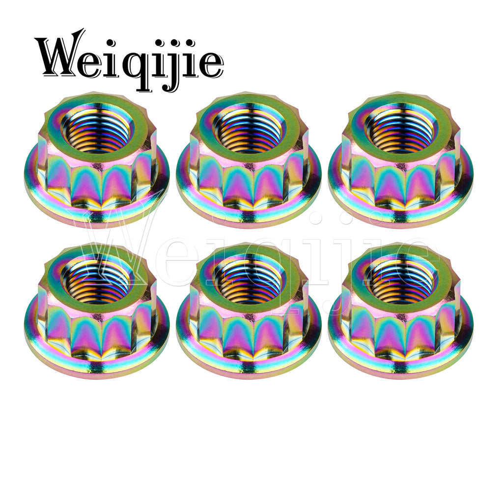 Weiqijie 6pcs Titanium Nuts M5 M6 M8 M10 M12 Double Hex Flange 12 Point Nuts for Motorcycle Modification Nuts