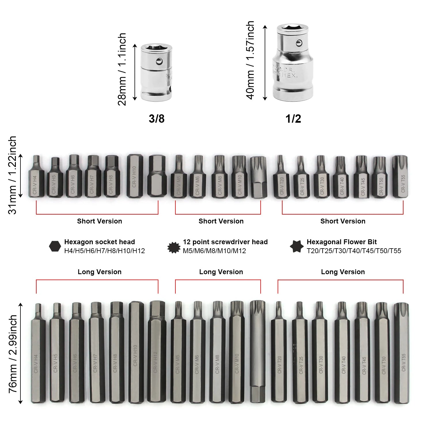 40 piece set of automotive repair tools, including hexagonal, hexagonal, and hexagonal screwdriver head sleeve sets