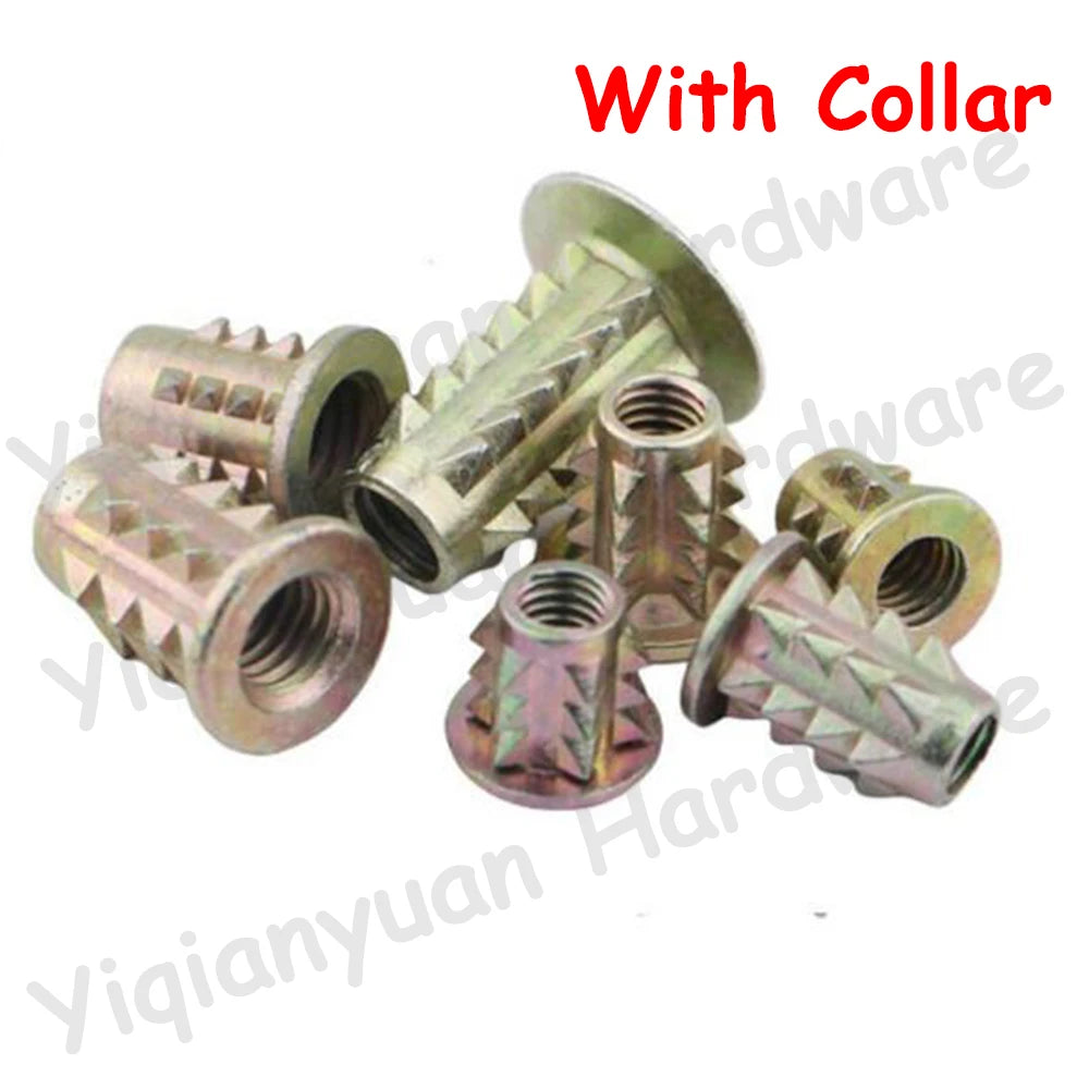Yiqianyuan Spiked Nuts M3-M8 Carbon Steel Galvanized Connect Furniture Nuts Wood Insert Nuts with Collar and without Collar