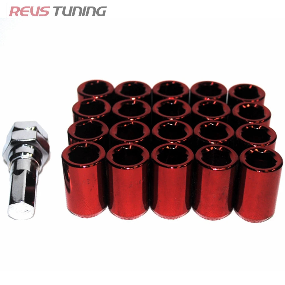 Red 32mm M12x1.5 / M12x1.25 Steel Racing Car Wheel Lock Nuts Chrome Lug Nuts
