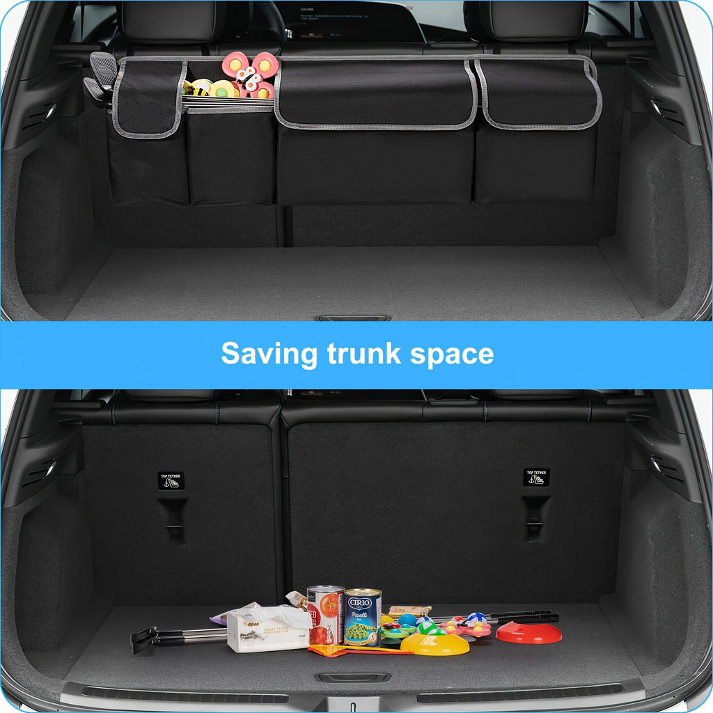 1Pc Car Seat Back Storage Bag Oxford Cloth Car Trunk Organizer With Seat Back Storage, Collapsible Waterproof Large Capacity Multi-pocket Car Tools And Accessories Storage Bag