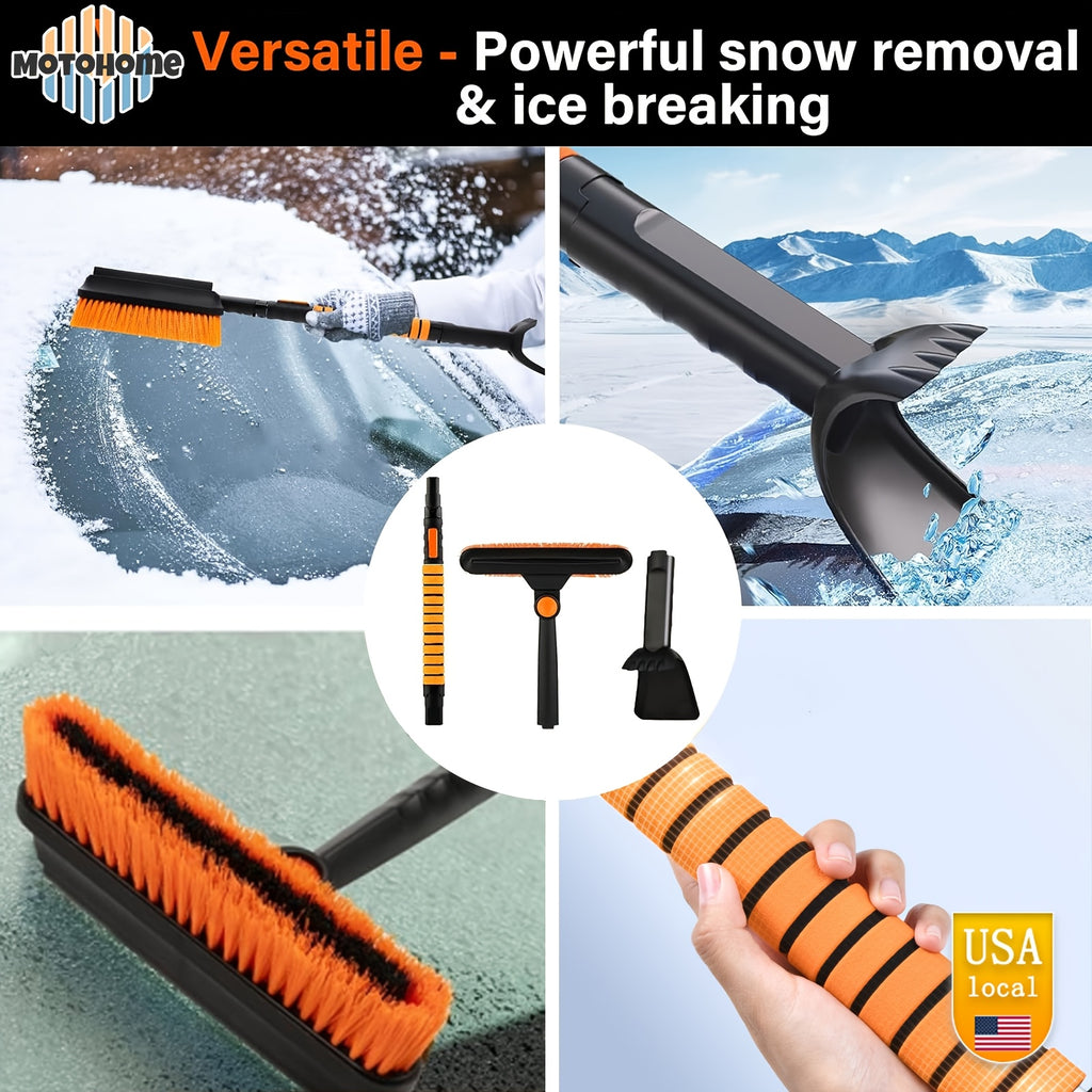Upgrade Aluminium Telescopic Pole Extendable Snow Brush & Ice Scrapers - Double-sided Ice Scraper, Non-Slip Comfort Grip, Silicone Wiper Blade, Car Tools - Christmas Car Decorations for Car-Windshield Snow Cover, MotoHome