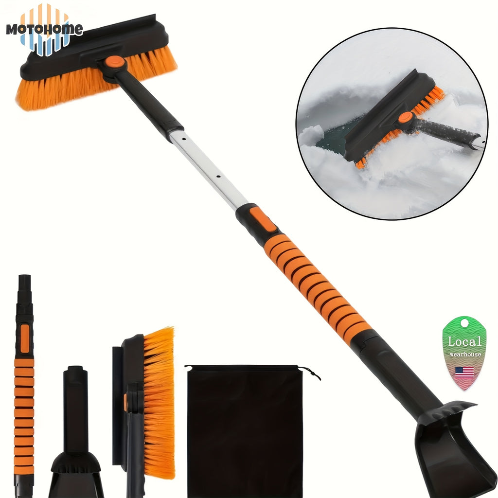 Upgrade Aluminium Telescopic Pole Extendable Snow Brush & Ice Scrapers - Double-sided Ice Scraper, Non-Slip Comfort Grip, Silicone Wiper Blade, Car Tools - Christmas Car Decorations for Car-Windshield Snow Cover, MotoHome