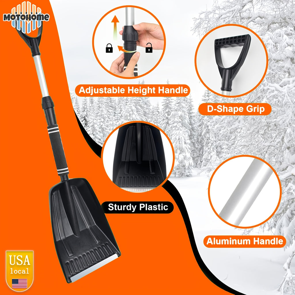 Upgrade Aluminium Telescopic Pole Extendable Snow Brush & Ice Scrapers - Double-sided Ice Scraper, Non-Slip Comfort Grip, Silicone Wiper Blade, Car Tools - Christmas Car Decorations for Car-Windshield Snow Cover, MotoHome