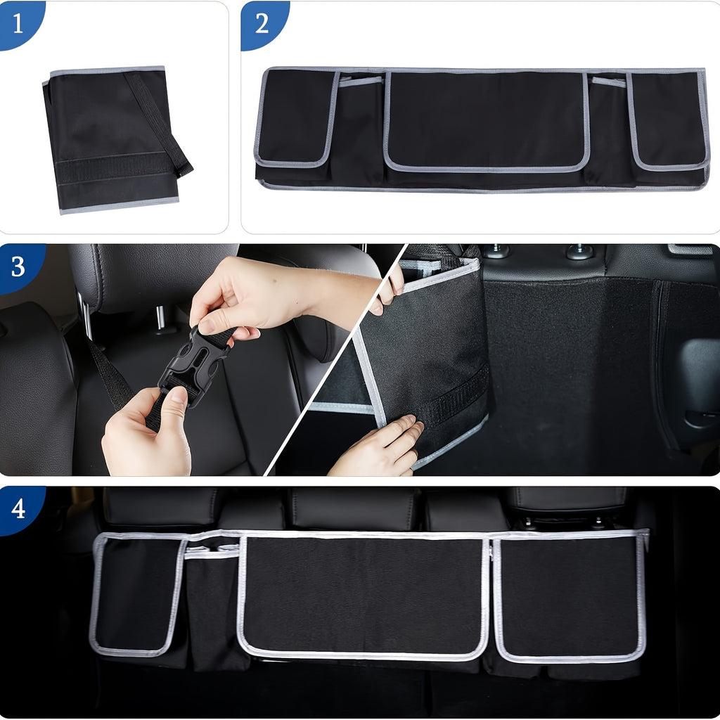 1Pc Car Seat Back Storage Bag Oxford Cloth Car Trunk Organizer With Seat Back Storage, Collapsible Waterproof Large Capacity Multi-pocket Car Tools And Accessories Storage Bag