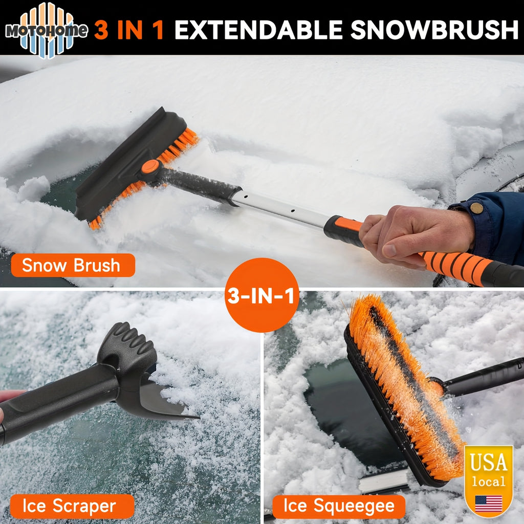Upgrade Aluminium Telescopic Pole Extendable Snow Brush & Ice Scrapers - Double-sided Ice Scraper, Non-Slip Comfort Grip, Silicone Wiper Blade, Car Tools - Christmas Car Decorations for Car-Windshield Snow Cover, MotoHome