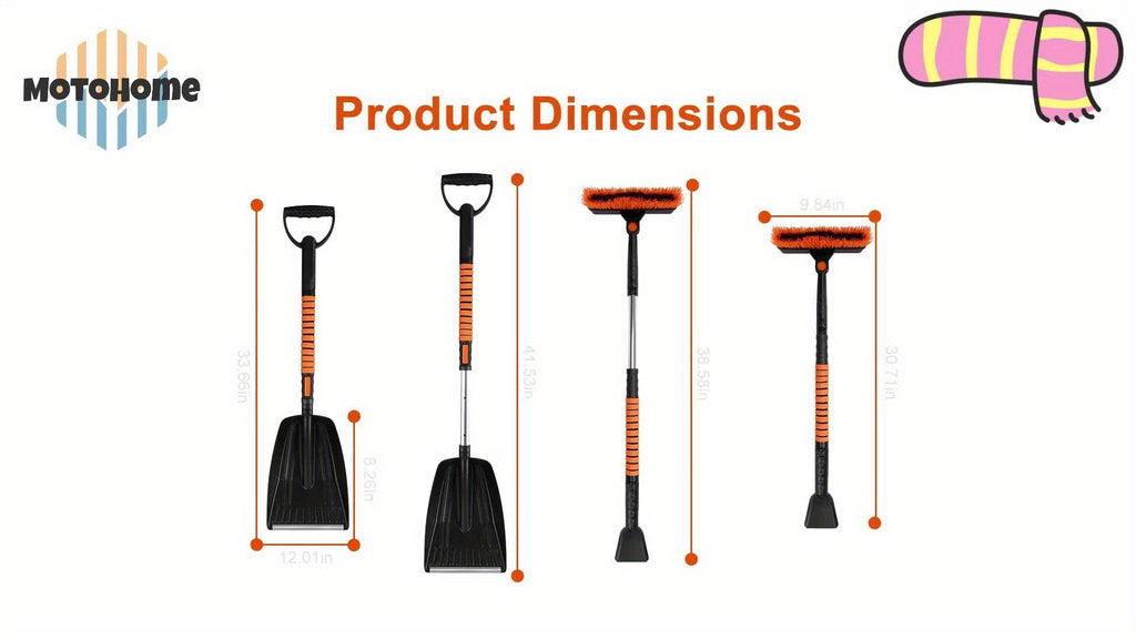 Upgrade Aluminium Telescopic Pole Extendable Snow Brush & Ice Scrapers - Double-sided Ice Scraper, Non-Slip Comfort Grip, Silicone Wiper Blade, Car Tools - Christmas Car Decorations for Car-Windshield Snow Cover, MotoHome
